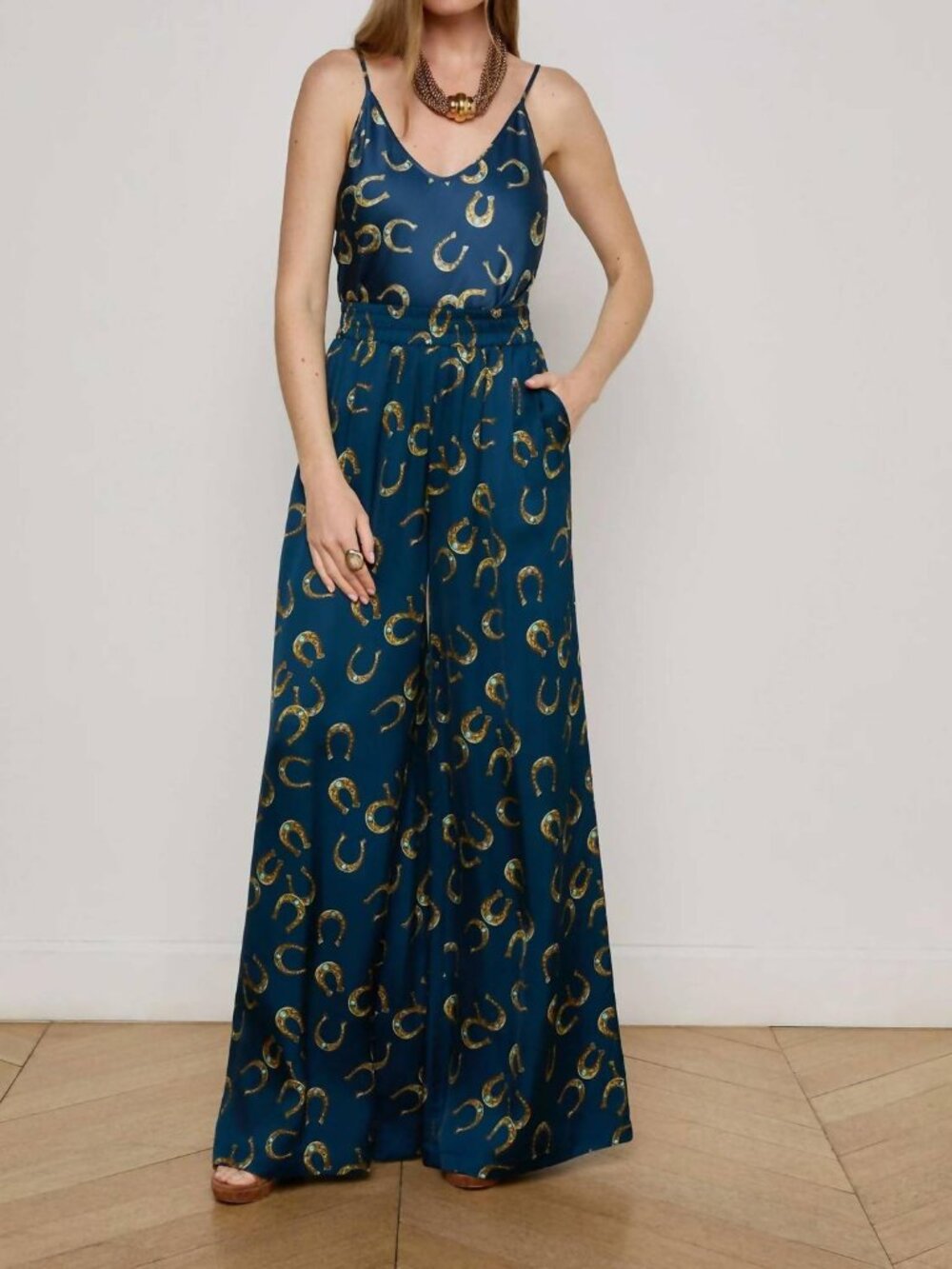 L'AGENCE Lillian Wide Leg Pants NWT XXS Midnight Multi Horseshoe Print